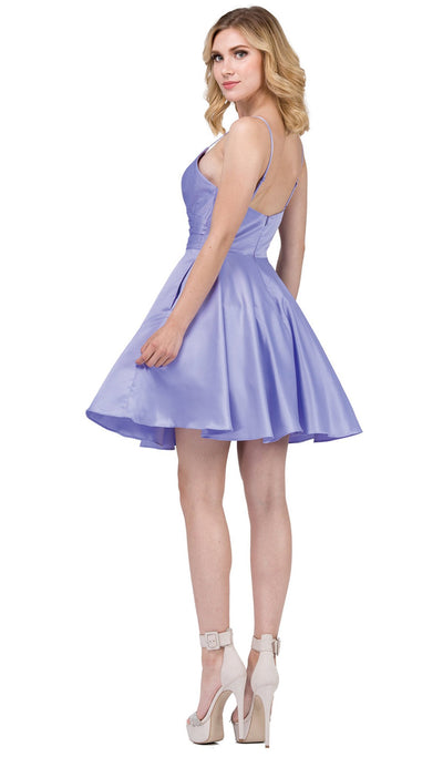 Dancing Queen - 3059 Sleek Pleated Surplice Homecoming Dress In Purple