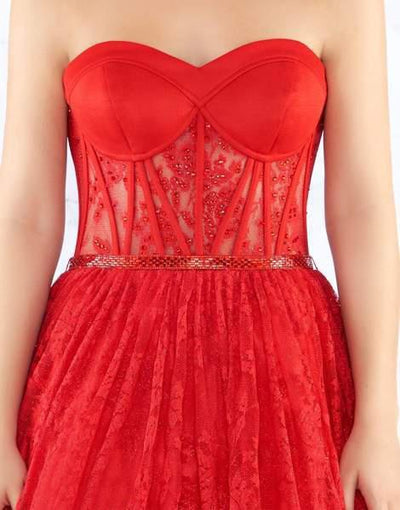 Mac Duggal Prom - 30605M Strapless Illusion Corset Lace Ballgown In Red