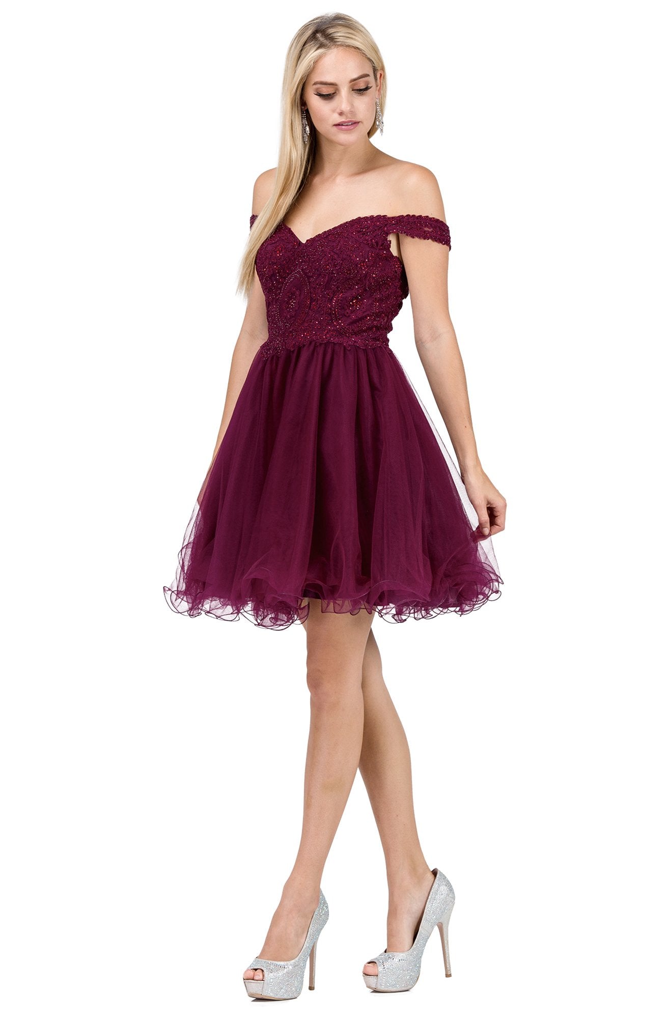 Dancing Queen - 3070 Beaded Lace Fit And Flare Cocktail Dress In Red