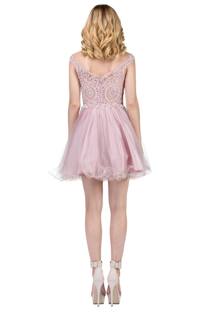 Dancing Queen - 3070 Beaded Lace Fit And Flare Cocktail Dress In Pink