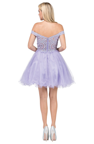 Dancing Queen - 3070 Beaded Lace Fit And Flare Cocktail Dress In Purple