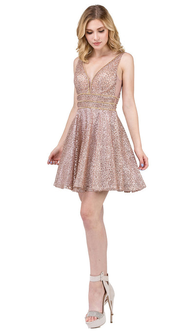 Dancing Queen - 3086 Illusion Cutout Sleeveless V Neckline Party Dress In Pink