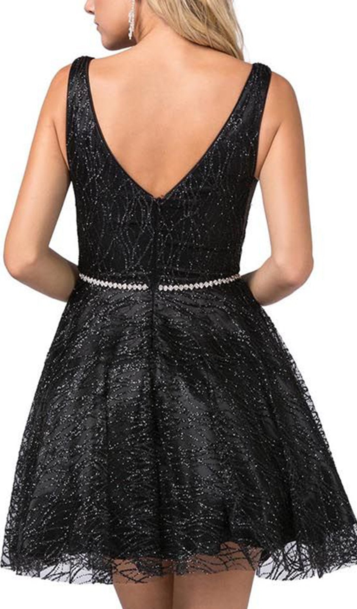 Dancing Queen - 3103 Glitter Mesh Fit and Flare Cocktail Dress In Black