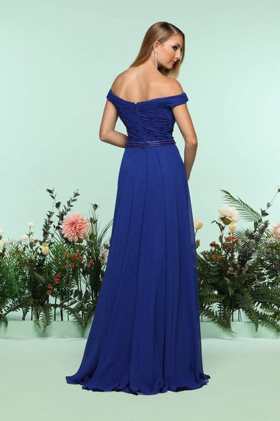 Ruched Off-Shoulder Chiffon A-line Dress 31170 in Royal