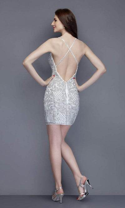 Primavera Couture - 3138 Embellished Plunging V-neck Cocktail Dress - 1 pc Ivory In Size 18 Available CCSALE 18 / Ivory