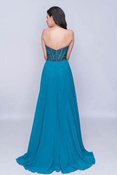Nina Canacci - 3140 Beaded Corset Sweetheart Bodice Evening Gown In Blue