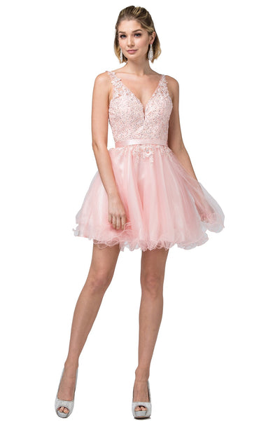 Dancing Queen - 3150 Appliqued Lace Bodice Tulle Dress In Pink