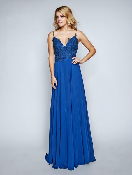 Nina Canacci - 3153 Spaghetti Strap Lace Bodice A Line Evening Gown In Blue