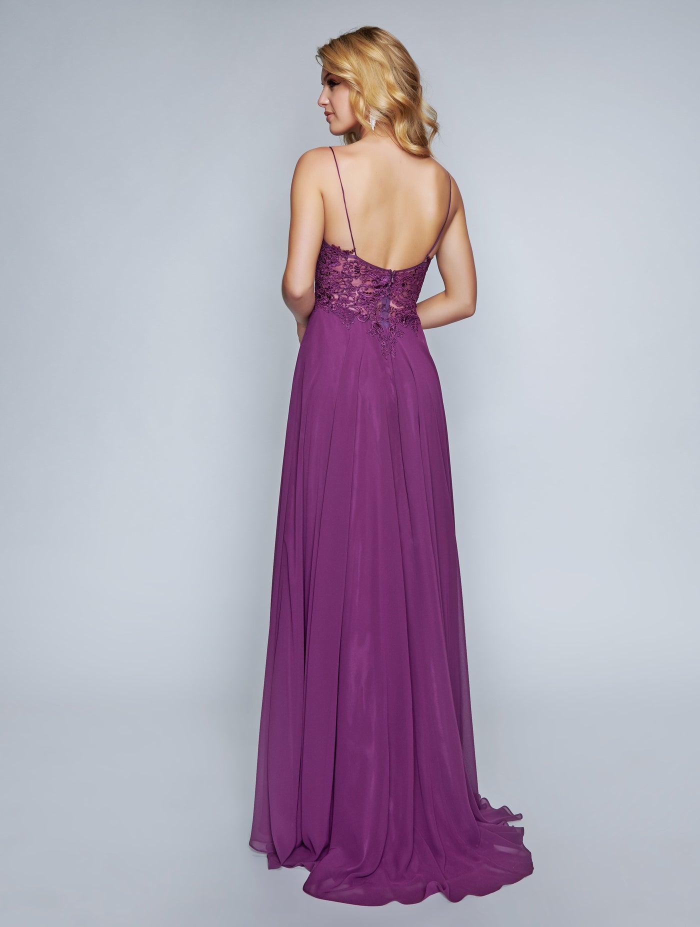 Nina Canacci - 3153 Spaghetti Strap Lace Bodice A Line Evening Gown In Purple and Pink