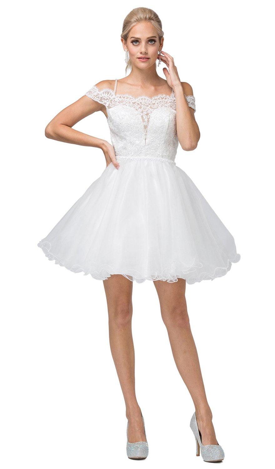 Dancing Queen - 3167 Appliqued Illusion Bodice Tulle Dress In White