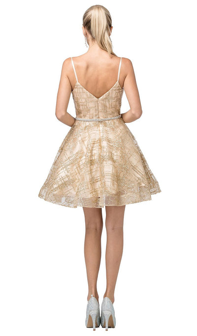Dancing Queen - 3185 Glitter Sweetheart A-Line Short Dress In Gold