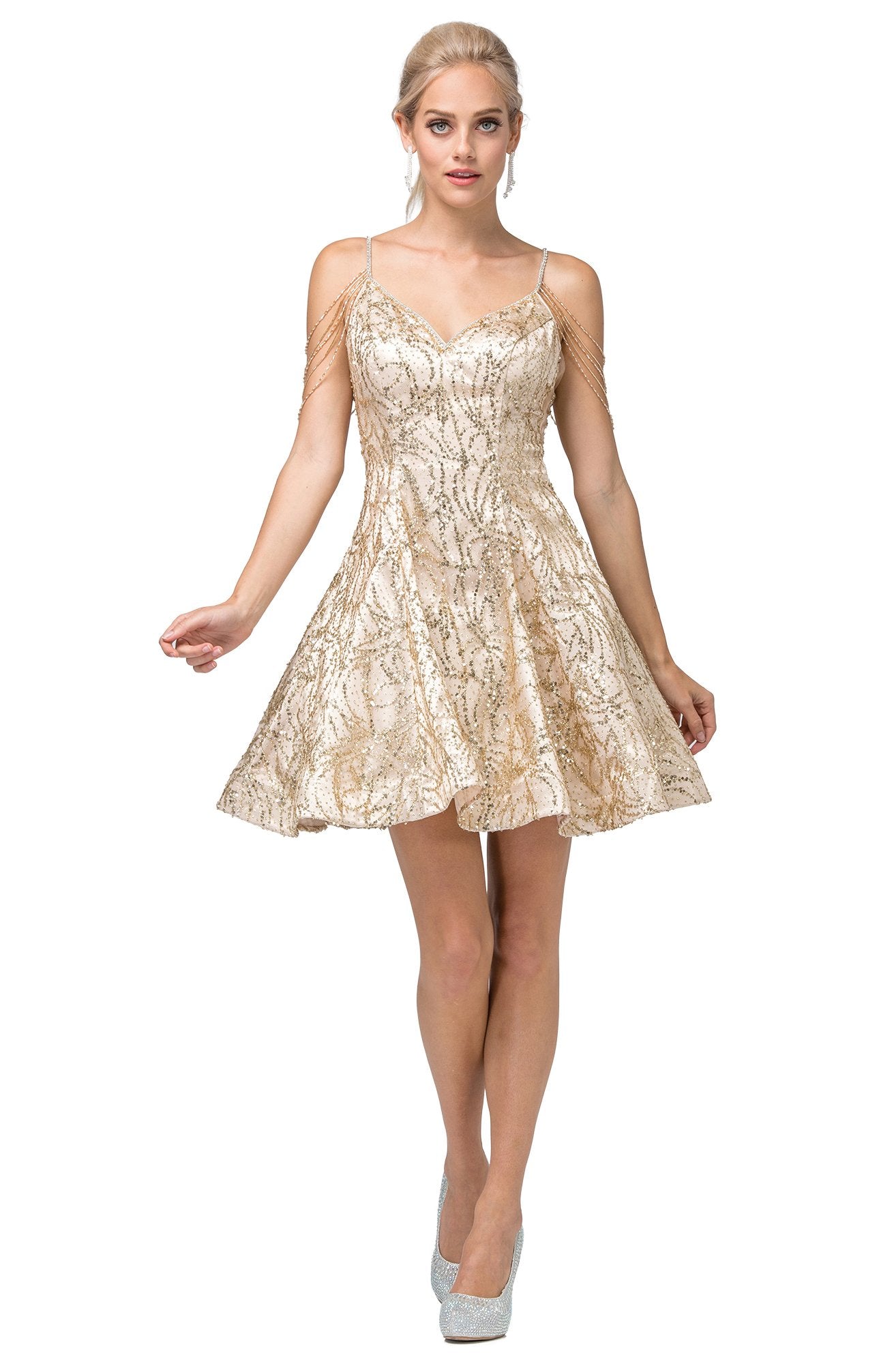 Dancing Queen - 3196 Embellished V-neck A-line Dress