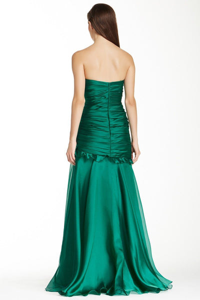 Theia - 881527 Strapless Rosette Detail Pleated Organza Gown in Green