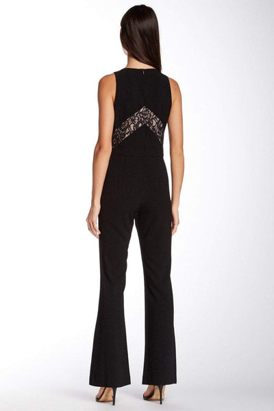Taylor - Floral Lace Insert Crepe Flare Jumpsuit 5240M in Black