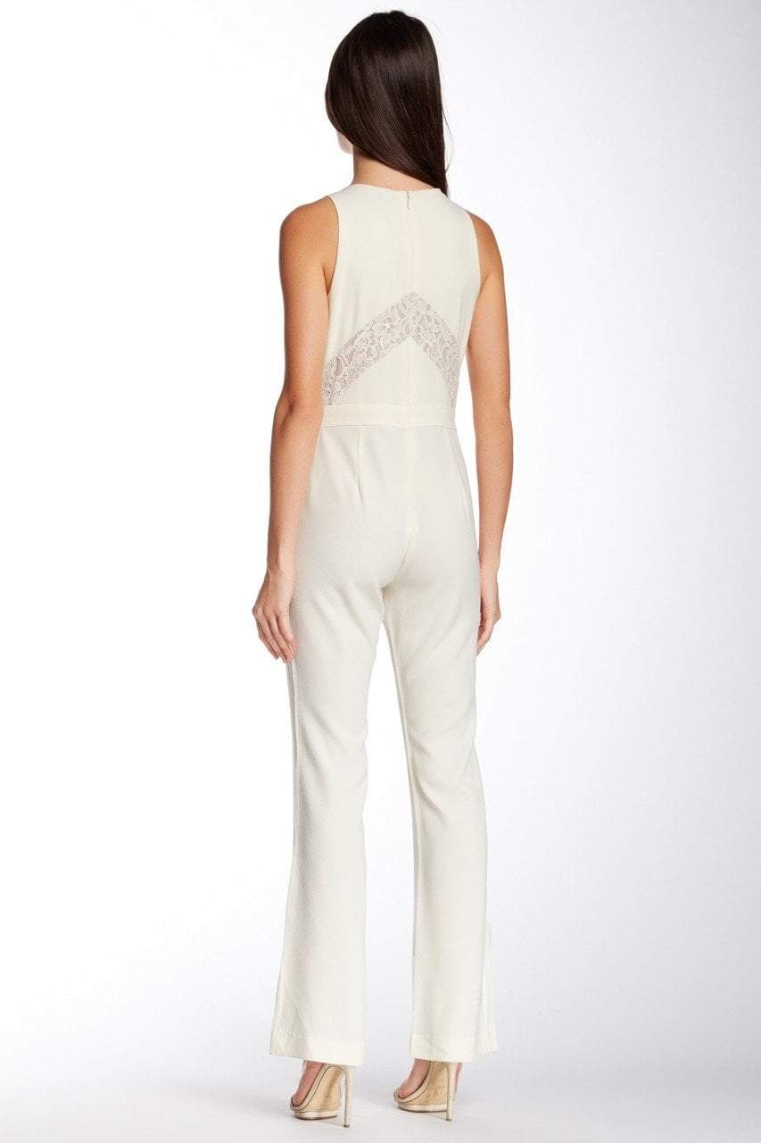 Taylor - Floral Lace Insert Crepe Flare Jumpsuit 5240M in White