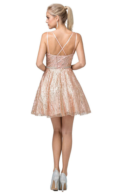 Dancing Queen - 3227 Embellished Plunging V-neck A-line Dress In Pink