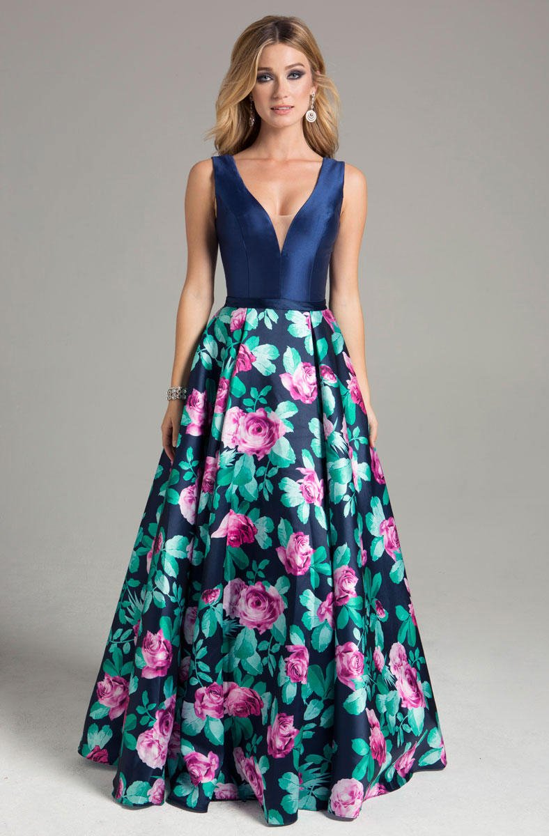 Lara Dresses - 32826 Floral Print Evening Gown - 1 pc Floral In Size 8 Available In Blue And Multi Color