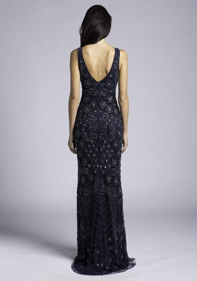 Lara Dresses - 33542 Bead Embellished V-neck Sheath Dress In Blue