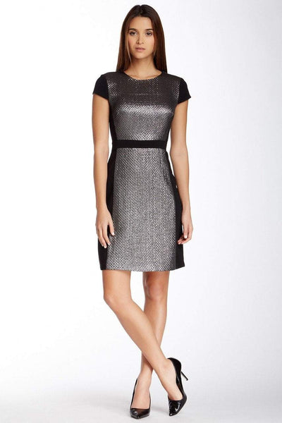 Muse - M2653M Metallic Quilt Short Dress in Silver and Black