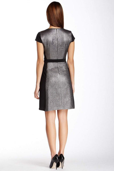 Muse - M2653M Metallic Quilt Short Dress in Silver and Black