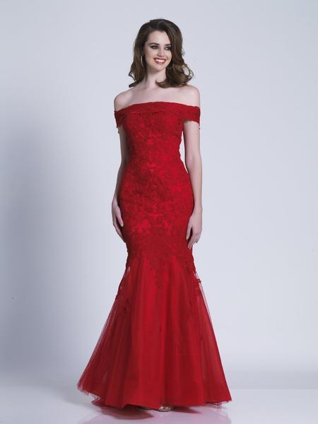 Dave & Johnny - Off Shoulder Lace Ornate Mermaid Gown 3377 In Red