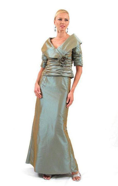 Daymor Couture - Ruched Bodice Long Gown 232 in Gray