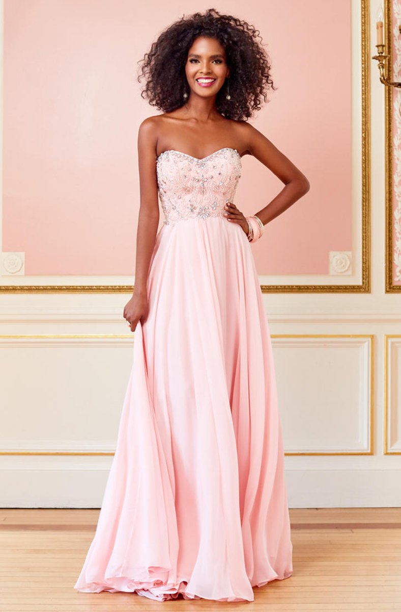 Clarisse - 3472 Strapless Paisley Accent Flowy Chiffon Gown In Pink