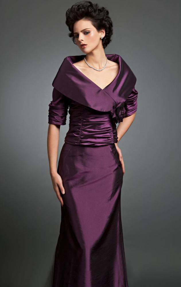 Daymor Couture - Ruched Bodice Long Gown 232 in Purple