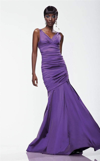 Theia - 881071 Surplice Iridescent Taffeta Gown in Purple