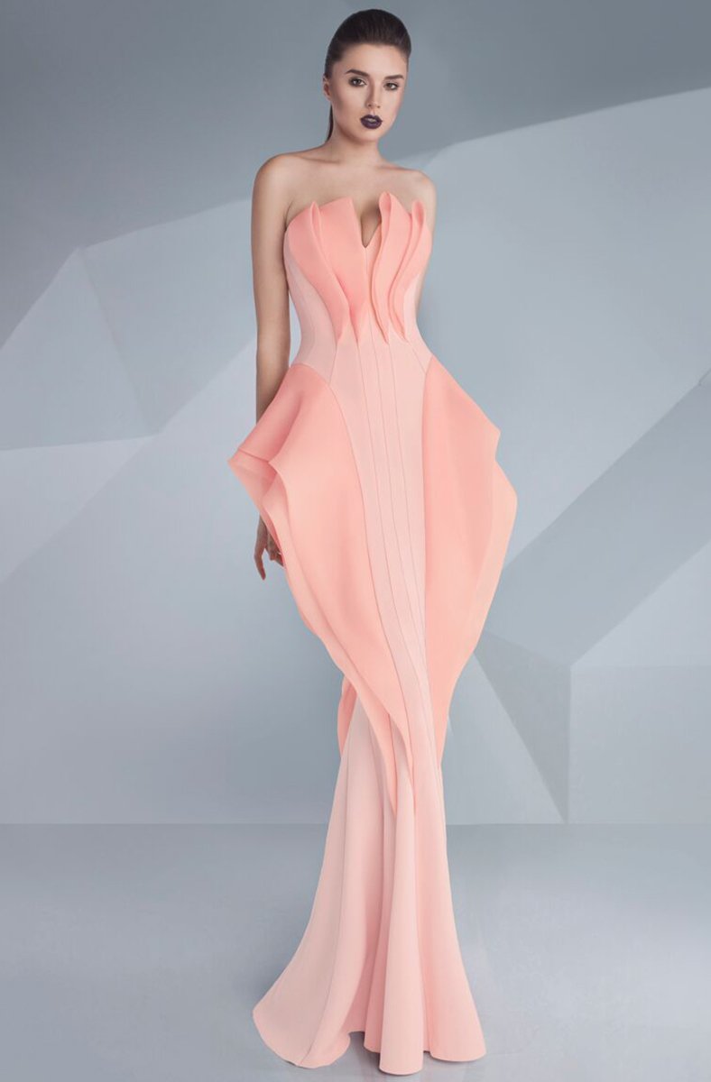 MNM Couture - Strapless Folded Mermaid Gown G0616 in Pink