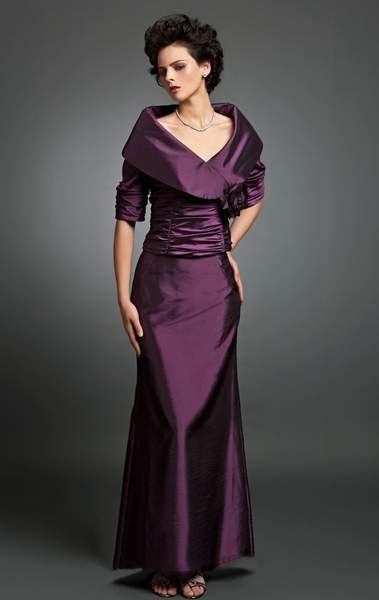 Alexander by Daymor - 232SC Draped Shawl Style Ruched Bodice Dress