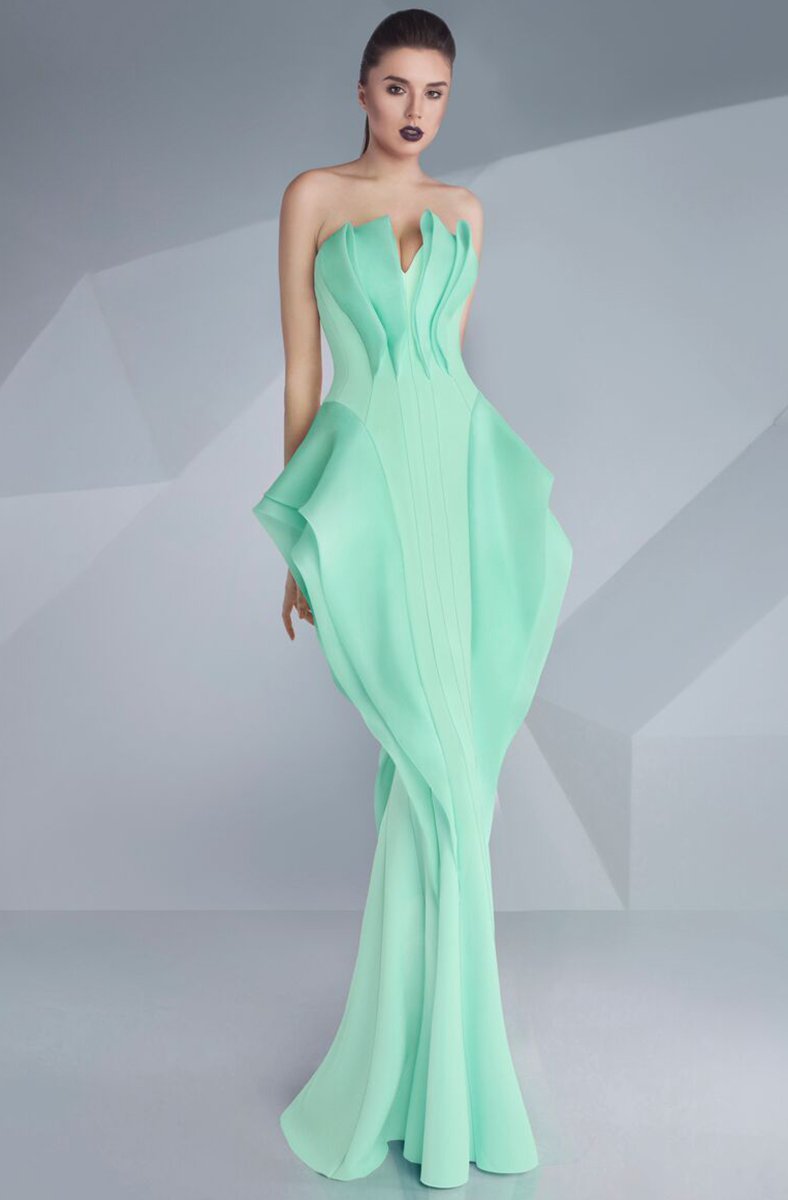 MNM Couture - Strapless Folded Mermaid Gown G0616 in Green