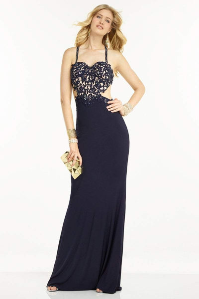 Alyce Paris B'Dazzle - 35760 Embroidered Lace Cut Out Evening Gown in Blue and Nude