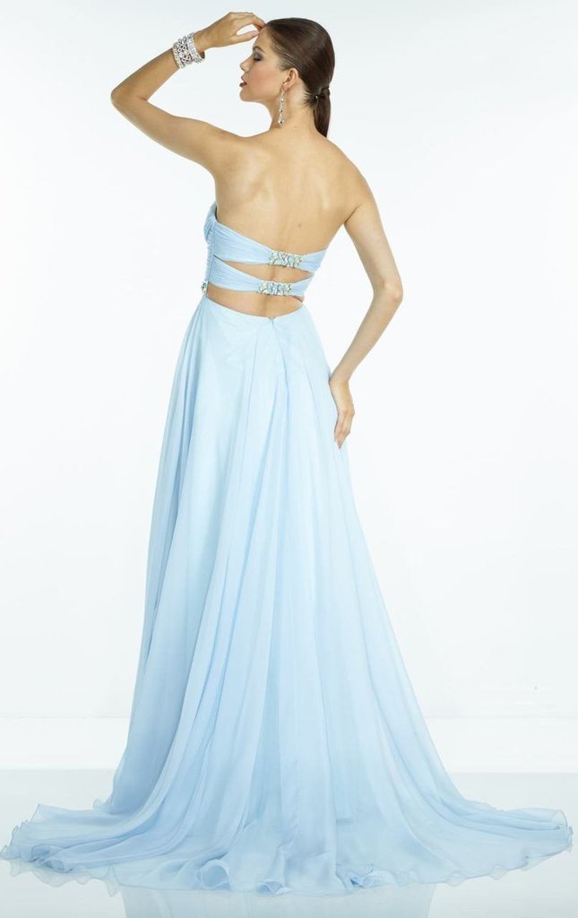 Alyce Paris - 35812 Strapless Sweetheart Neck Ruched Beaded Waist Silky Chiffon Gown In Blue