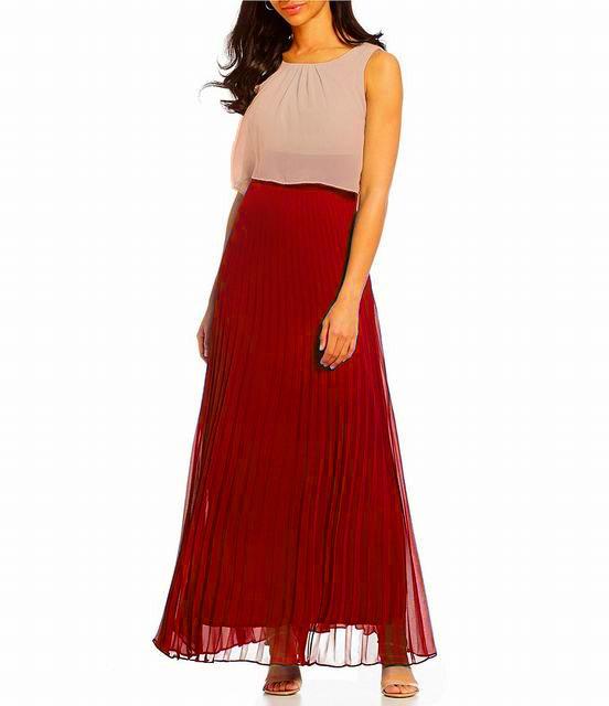 Sangria - DWKO624 Sleeveless Popover Accordion Dress in Red