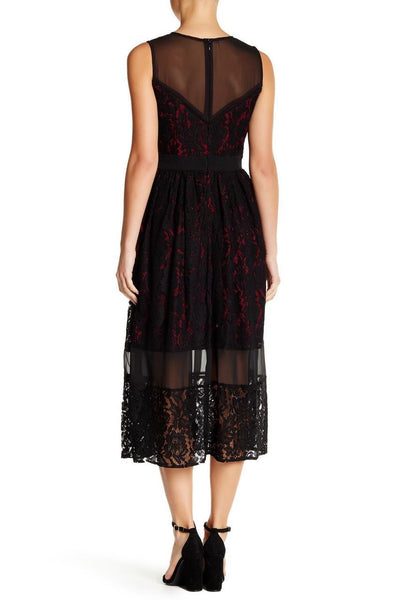 Julia Jordan - 36215 Sleeveless Sheer Lace Tea Length Dress in Black