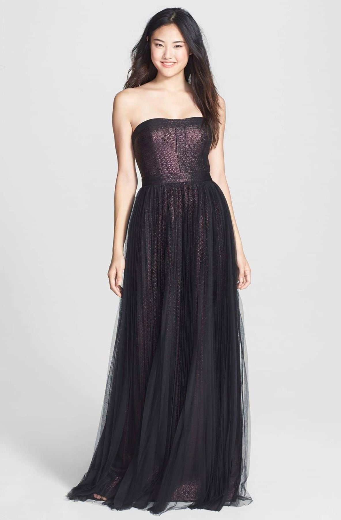 Adrianna Papell 91898900 - Long A-Line Dress - Strapless, Shimmer Jacquard, Pleated, Mid-Open Back, Back Zipper Closure, Sweep Train ADASA Adrianna Papell 91898900 - Long A-Line Dress - Strapless, Shimmer Jacquard, Pleated, Mid-Open Back, Back Zipper Closure, Sweep Train ADASA