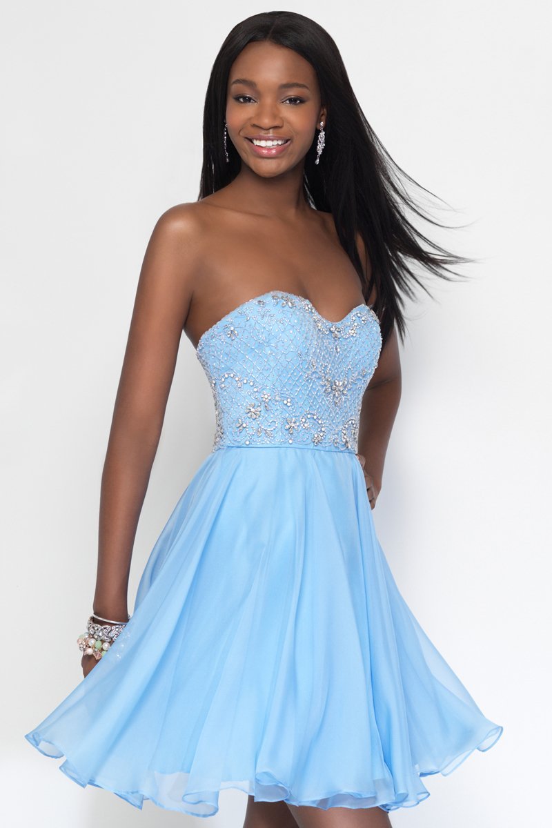 Alyce Paris - 3680 Embellished Chiffon A-line Dress in Blue