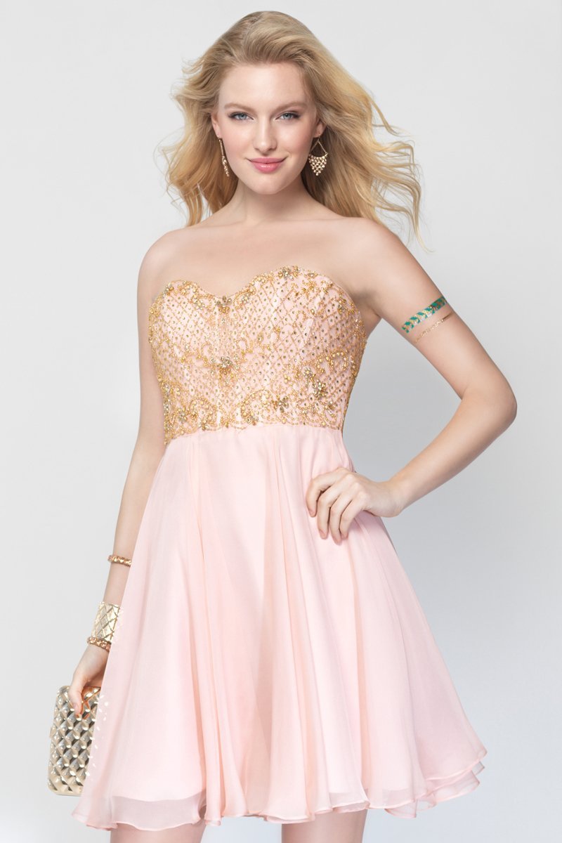Alyce Paris - 3680 Embellished Chiffon A-line Dress in Pink