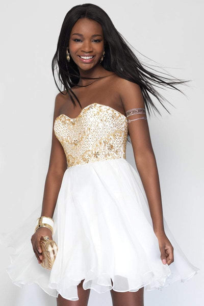 Alyce Paris - 3680 Embellished Chiffon A-line Dress in White