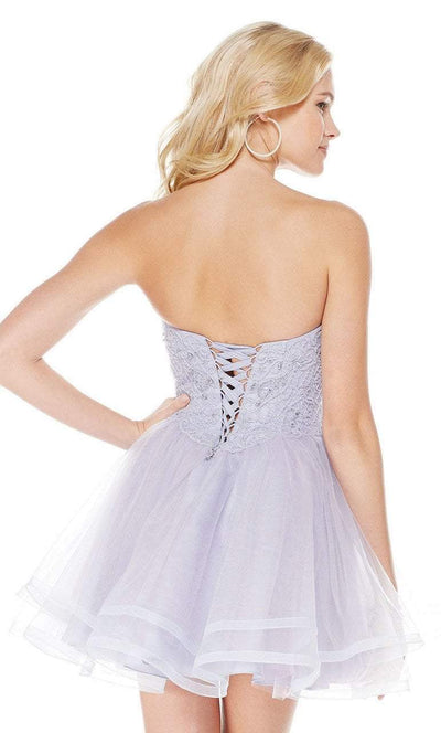 Beaded Lace Corset Top Tulle Short Party Dress in Purple