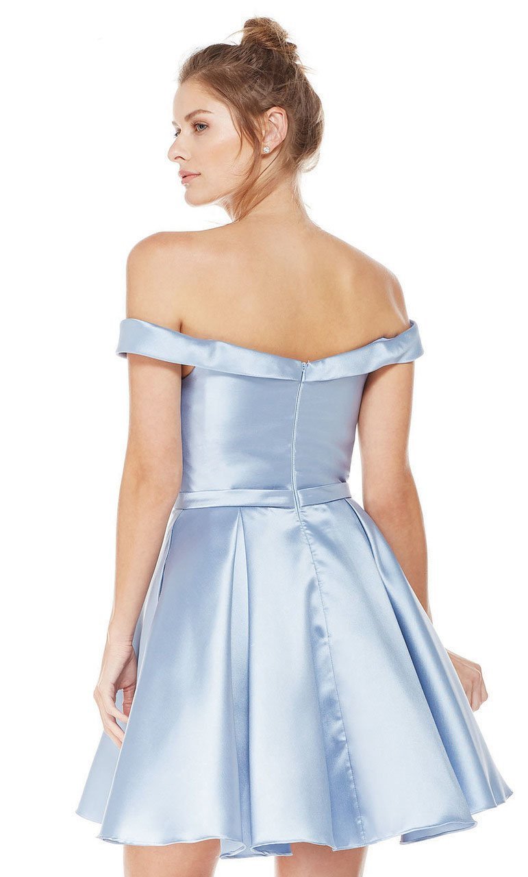 Off Shoulder Mikado Fit and Flare Cocktail Dress in Blue