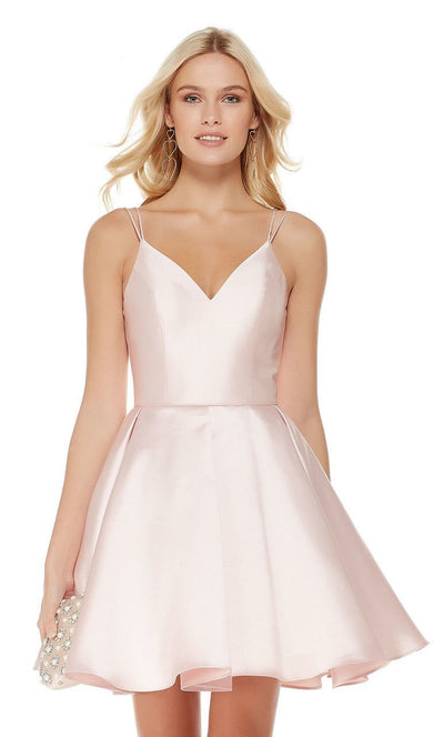 V Neckline Mikado Fit and Flare Cocktail Dress in Pink