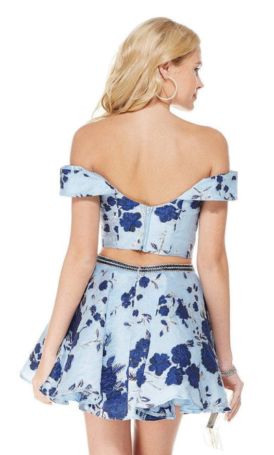 Alyce Paris - 3775 Two Piece Brocade Off-Shoulder A-line Dress in Blue