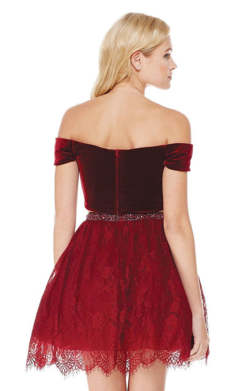 Off Shoulder Velvet Bodice Two-Piece Dress in Red