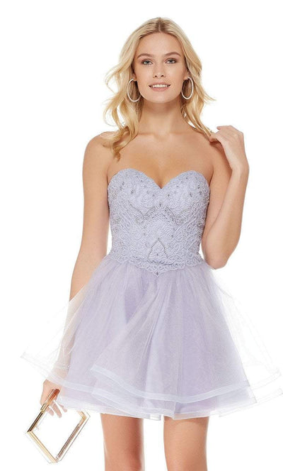 Beaded Lace Corset Top Tulle Short Party Dress in Purple