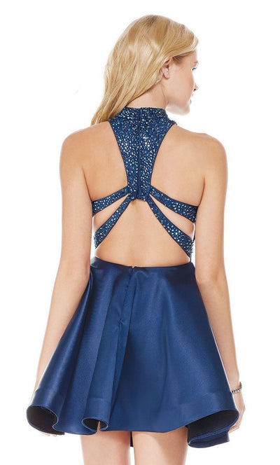 Plunging Cutout Asymmetrically Tiered Dress in Blue