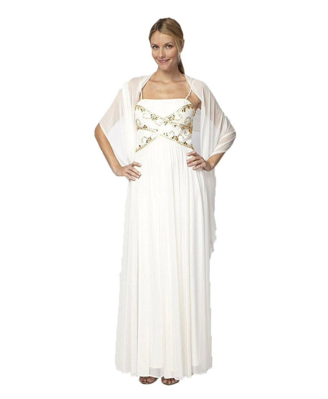 Alex Evenings - 132416 Gilt-Embellished Straight Across Ruched Gown in White