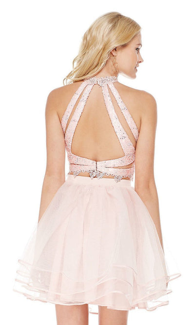 Two Piece Illusion Beaded Lace Bodice Dress in Pink