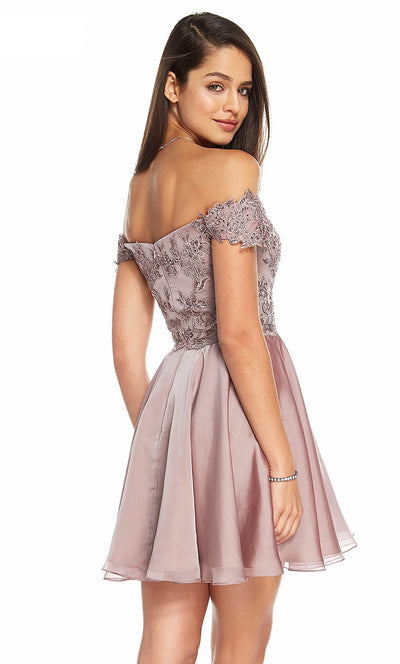 Alyce Paris - 3830 Embroidered Off-Shoulder Chiffon A-Line Dress In Pink and Neutral